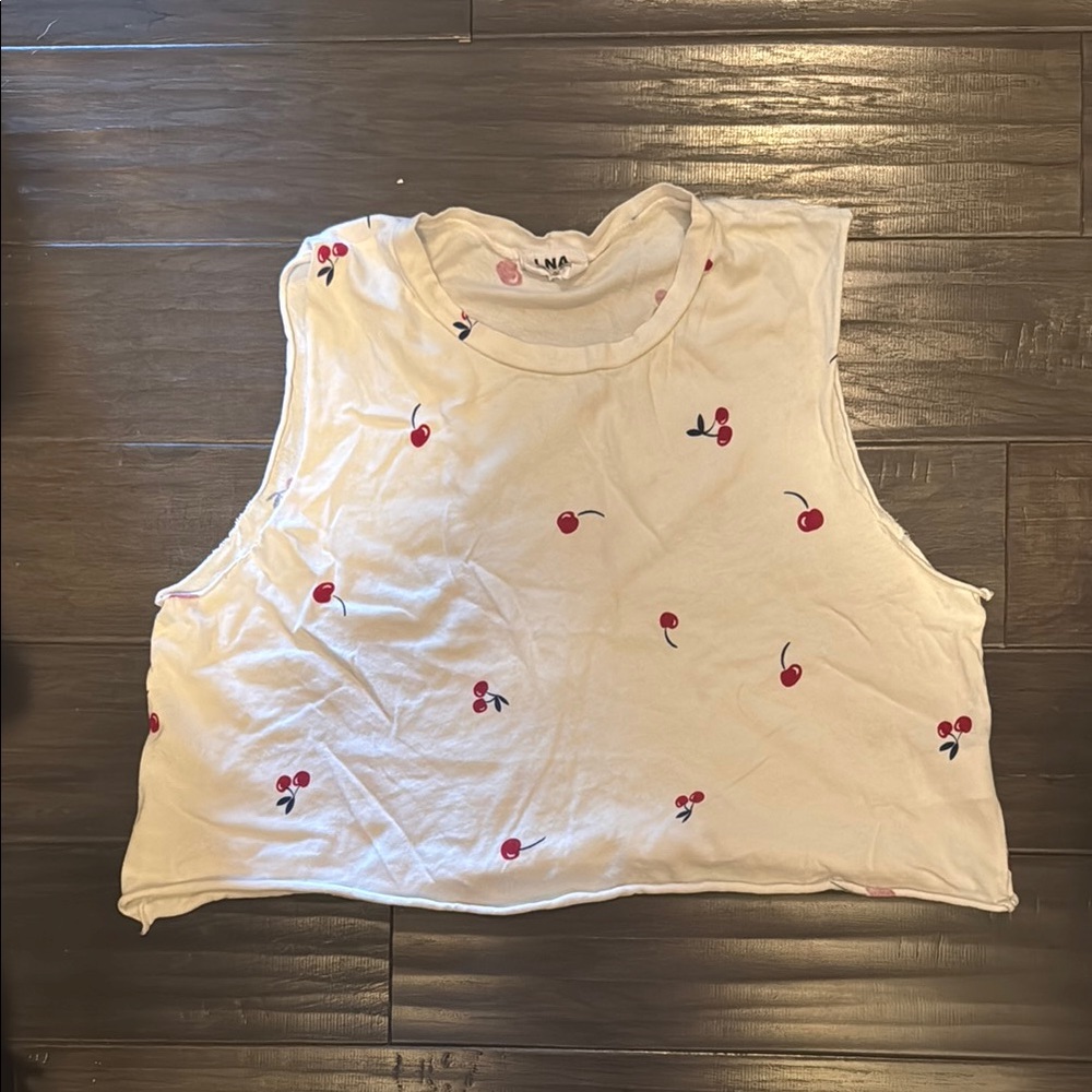 LNA Cherry Print Sleeveless Crop Top